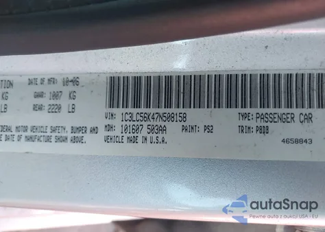 2007 Chrysler Sebring Touring z USA, uszkodzony, nr VIN 1C3LC56K47N508158